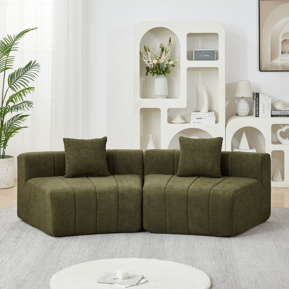 English Elm Chenille Curved Modular Sectional Sofa Soft Semi Circular Seating for Living Rooms Green W834P514624