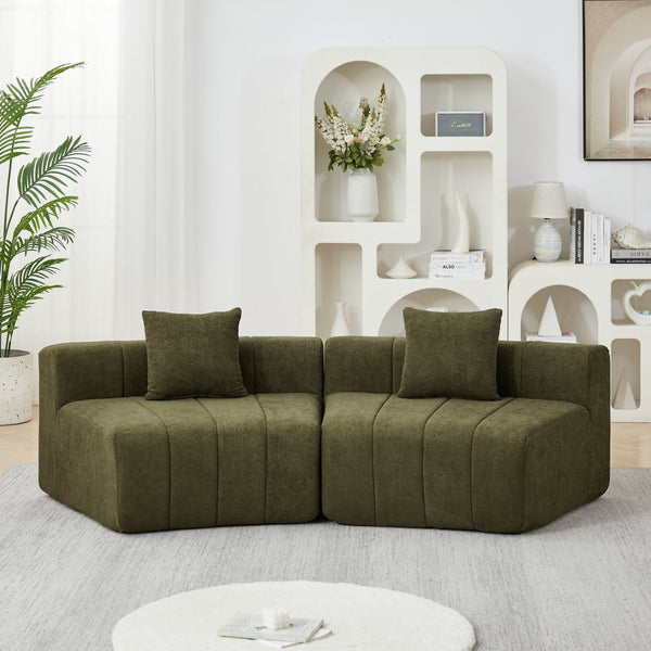English Elm Chenille Curved Modular Sectional Sofa Soft Semi Circular Seating for Living Rooms Green W834P514624