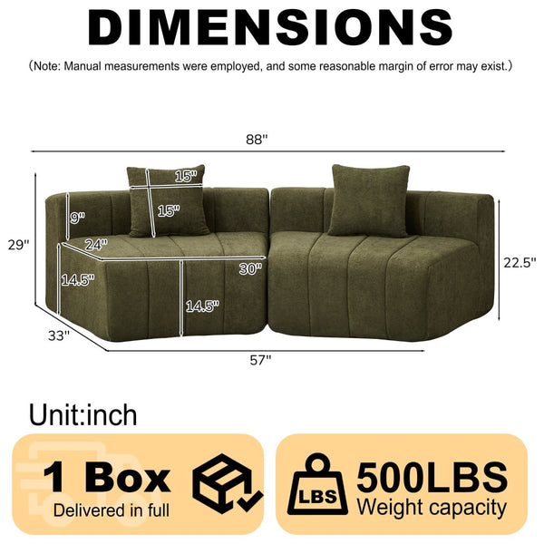 English Elm Chenille Curved Modular Sectional Sofa Soft Semi Circular Seating for Living Rooms Green W834P514624