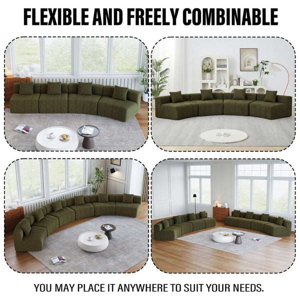 English Elm Chenille Curved Modular Sectional Sofa Soft Semi Circular Seating for Living Rooms Green W834P514624