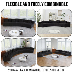 English Elm Chenille Curved Modular Sectional Sofa Soft Semi Circular Seating for Living Rooms Black W834P514625