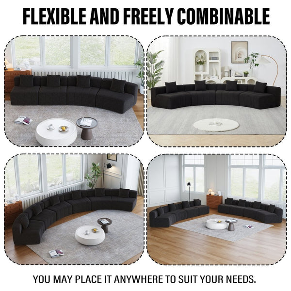 English Elm Chenille Curved Modular Sectional Sofa Soft Semi Circular Seating for Living Rooms Black W834P514625