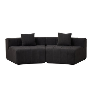 English Elm Chenille Curved Modular Sectional Sofa Soft Semi Circular Seating for Living Rooms Black W834P514625