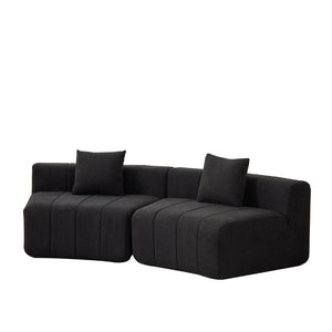 English Elm Chenille Curved Modular Sectional Sofa Soft Semi Circular Seating for Living Rooms Black W834P514625
