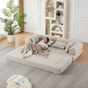 English Elm 78.9-Inch Chenille Convertible Sofa with Modular Cushions for Living Room or Guest Space Khaki W834P517296
