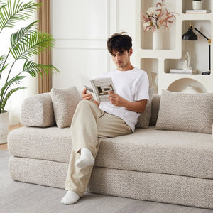 English Elm 78.9-Inch Chenille Convertible Sofa with Modular Cushions for Living Room or Guest Space Khaki W834P517296