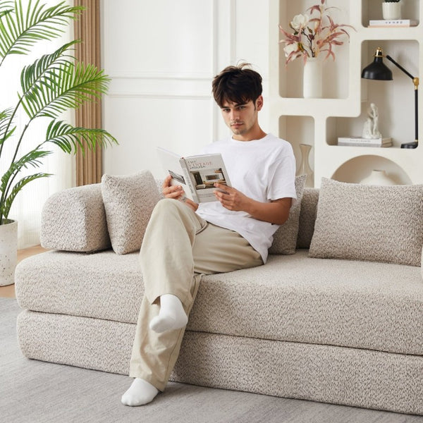 English Elm 78.9-Inch Chenille Convertible Sofa with Modular Cushions for Living Room or Guest Space Khaki W834P517296