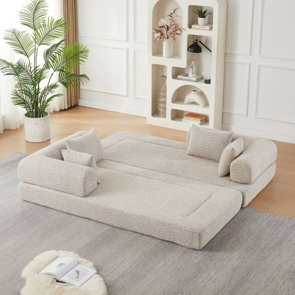 English Elm 78.9-Inch Chenille Convertible Sofa with Modular Cushions for Living Room or Guest Space Khaki W834P517296