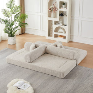 English Elm 78.9-Inch Chenille Convertible Sofa with Modular Cushions for Living Room or Guest Space Khaki W834P517296