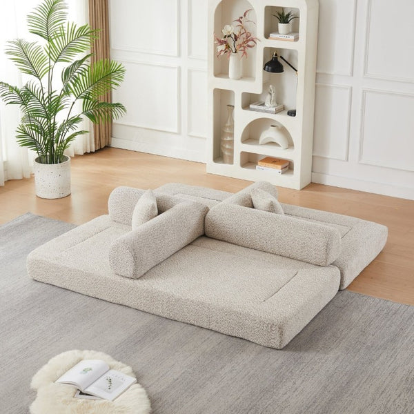 English Elm 78.9-Inch Chenille Convertible Sofa with Modular Cushions for Living Room or Guest Space Khaki W834P517296