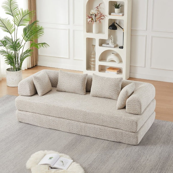 English Elm 78.9-Inch Chenille Convertible Sofa with Modular Cushions for Living Room or Guest Space Khaki W834P517296