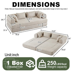 English Elm 78.9-Inch Chenille Convertible Sofa with Modular Cushions for Living Room or Guest Space Khaki W834P517296