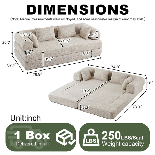 English Elm 78.9-Inch Chenille Convertible Sofa with Modular Cushions for Living Room or Guest Space Khaki W834P517296