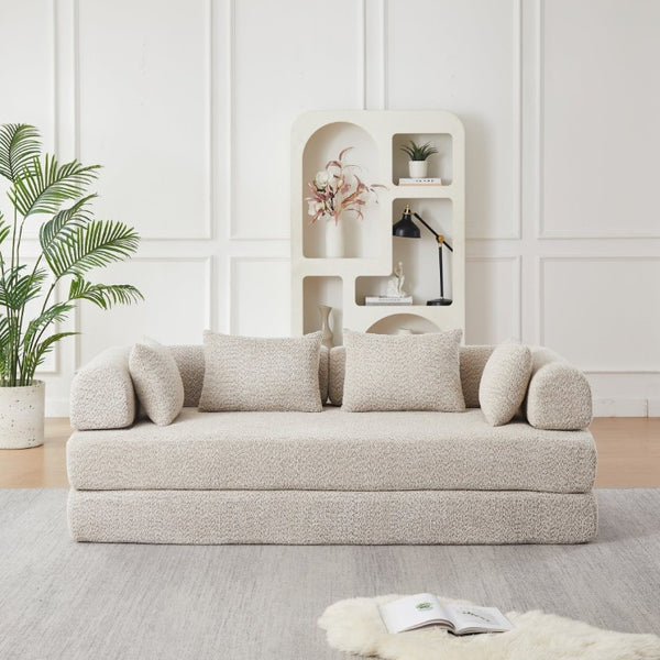 English Elm 78.9-Inch Chenille Convertible Sofa with Modular Cushions for Living Room or Guest Space Khaki W834P517296