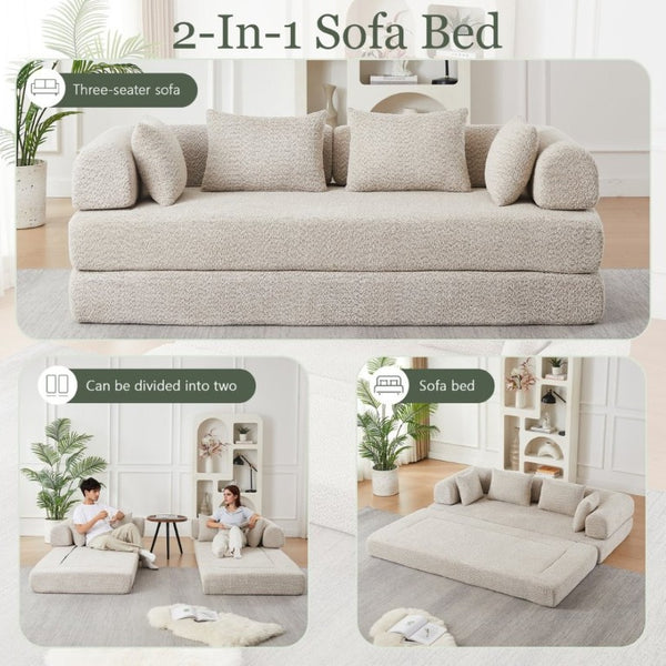 English Elm 78.9-Inch Chenille Convertible Sofa with Modular Cushions for Living Room or Guest Space Khaki W834P517296
