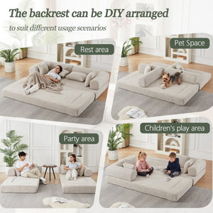 English Elm 78.9-Inch Chenille Convertible Sofa with Modular Cushions for Living Room or Guest Space Khaki W834P517296