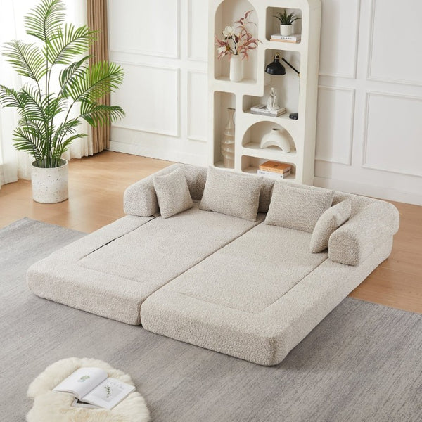English Elm 78.9-Inch Chenille Convertible Sofa with Modular Cushions for Living Room or Guest Space Khaki W834P517296