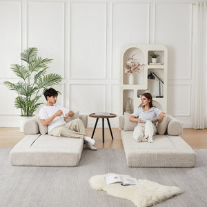 English Elm 78.9-Inch Chenille Convertible Sofa with Modular Cushions for Living Room or Guest Space Khaki W834P517296