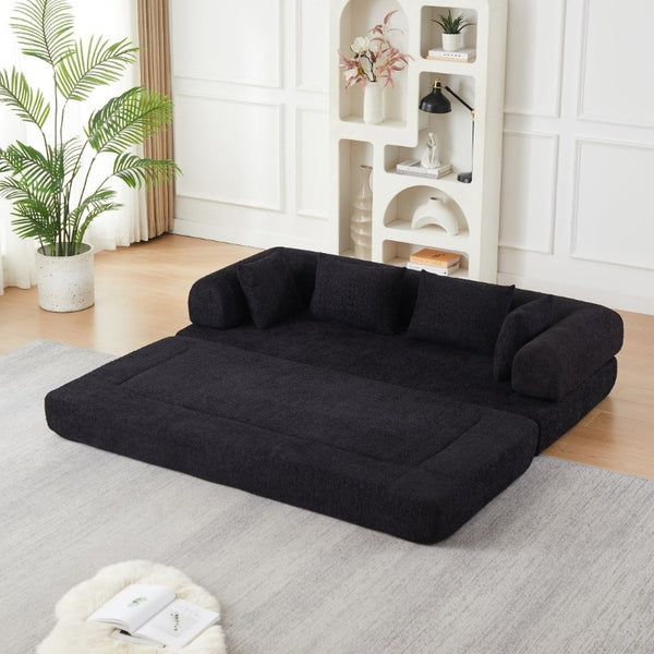 English Elm 78.9-Inch Chenille Convertible Sofa with Modular Cushions for Living Room or Guest Space Black W834P517297