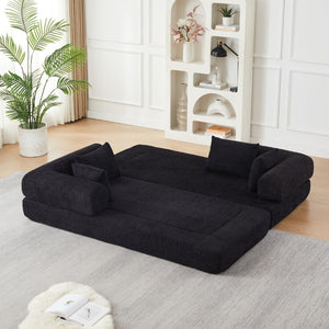 English Elm 78.9-Inch Chenille Convertible Sofa with Modular Cushions for Living Room or Guest Space Black W834P517297