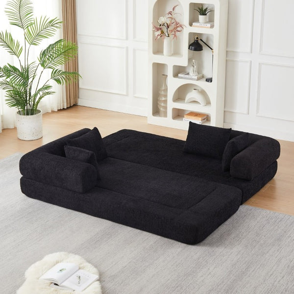 English Elm 78.9-Inch Chenille Convertible Sofa with Modular Cushions for Living Room or Guest Space Black W834P517297