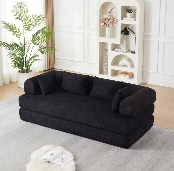English Elm 78.9-Inch Chenille Convertible Sofa with Modular Cushions for Living Room or Guest Space Black W834P517297