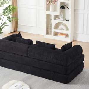 English Elm 78.9-Inch Chenille Convertible Sofa with Modular Cushions for Living Room or Guest Space Black W834P517297