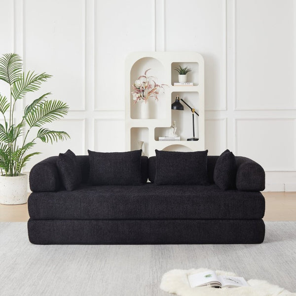English Elm 78.9-Inch Chenille Convertible Sofa with Modular Cushions for Living Room or Guest Space Black W834P517297