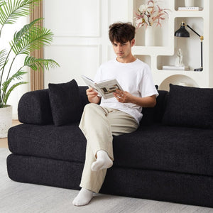 English Elm 78.9-Inch Chenille Convertible Sofa with Modular Cushions for Living Room or Guest Space Black W834P517297