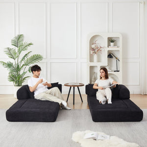 English Elm 78.9-Inch Chenille Convertible Sofa with Modular Cushions for Living Room or Guest Space Black W834P517297