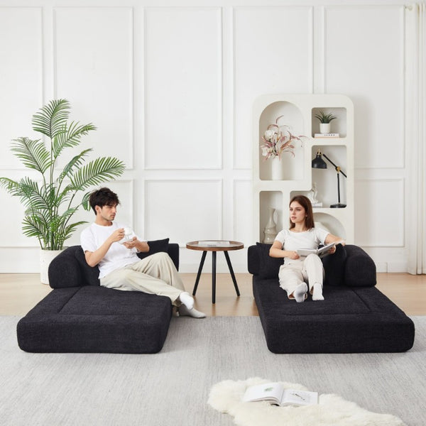 English Elm 78.9-Inch Chenille Convertible Sofa with Modular Cushions for Living Room or Guest Space Black W834P517297
