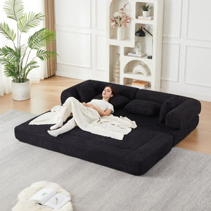 English Elm 78.9-Inch Chenille Convertible Sofa with Modular Cushions for Living Room or Guest Space Black W834P517297