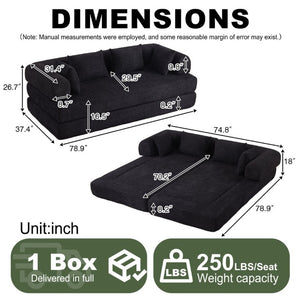 English Elm 78.9-Inch Chenille Convertible Sofa with Modular Cushions for Living Room or Guest Space Black W834P517297