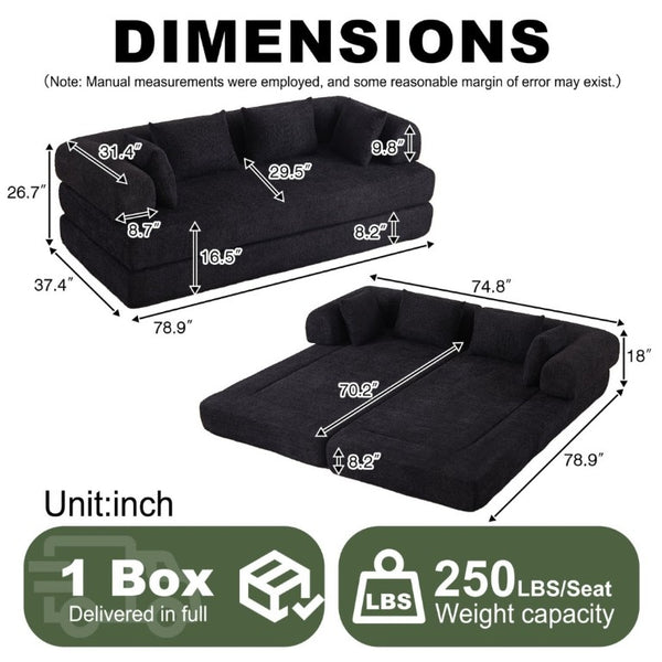English Elm 78.9-Inch Chenille Convertible Sofa with Modular Cushions for Living Room or Guest Space Black W834P517297