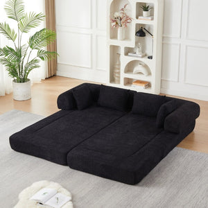 English Elm 78.9-Inch Chenille Convertible Sofa with Modular Cushions for Living Room or Guest Space Black W834P517297