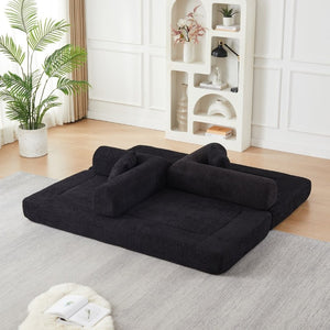 English Elm 78.9-Inch Chenille Convertible Sofa with Modular Cushions for Living Room or Guest Space Black W834P517297