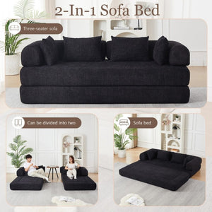 English Elm 78.9-Inch Chenille Convertible Sofa with Modular Cushions for Living Room or Guest Space Black W834P517297