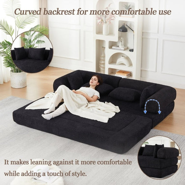 English Elm 78.9-Inch Chenille Convertible Sofa with Modular Cushions for Living Room or Guest Space Black W834P517297