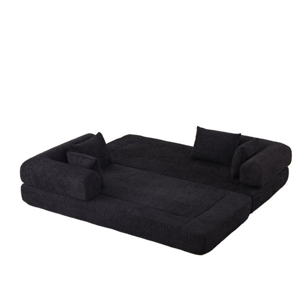English Elm 78.9-Inch Chenille Convertible Sofa with Modular Cushions for Living Room or Guest Space Black W834P517297