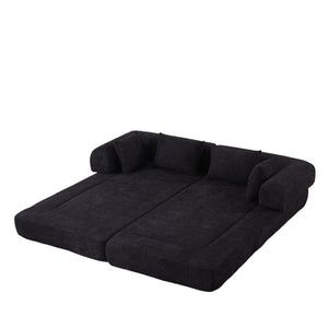English Elm 78.9-Inch Chenille Convertible Sofa with Modular Cushions for Living Room or Guest Space Black W834P517297