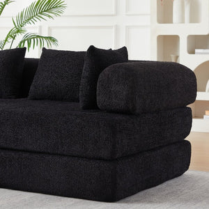 English Elm 78.9-Inch Chenille Convertible Sofa with Modular Cushions for Living Room or Guest Space Black W834P517297