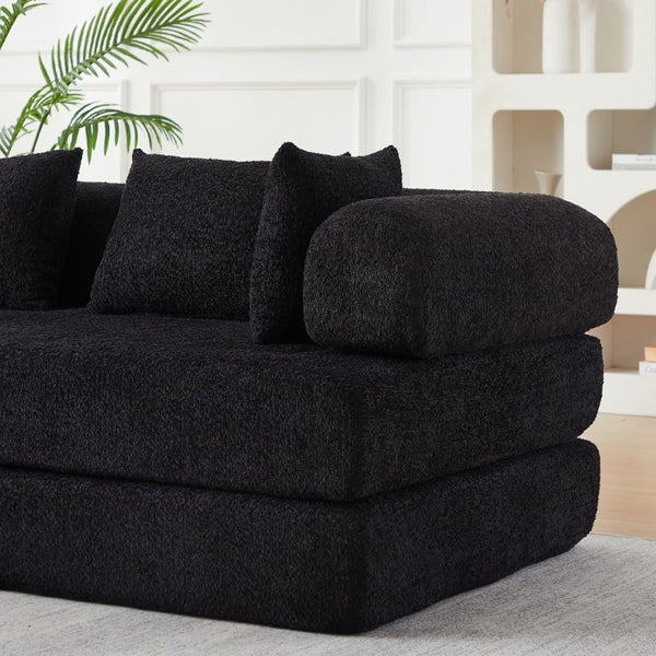 English Elm 78.9-Inch Chenille Convertible Sofa with Modular Cushions for Living Room or Guest Space Black W834P517297