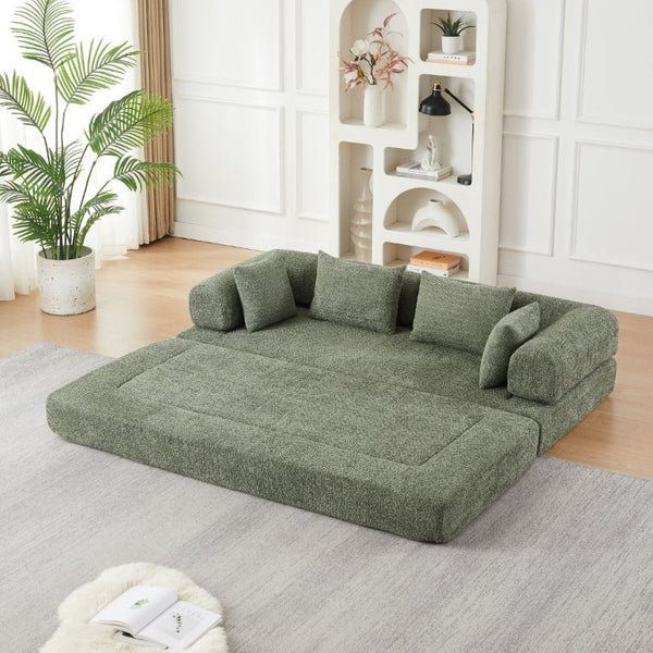 English Elm 78.9-Inch Chenille Convertible Sofa with Modular Cushions for Living Room or Guest Space Green W834P517298