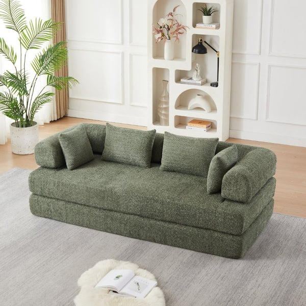 English Elm 78.9-Inch Chenille Convertible Sofa with Modular Cushions for Living Room or Guest Space Green W834P517298