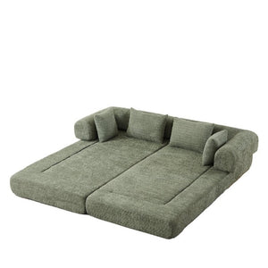English Elm 78.9-Inch Chenille Convertible Sofa with Modular Cushions for Living Room or Guest Space Green W834P517298