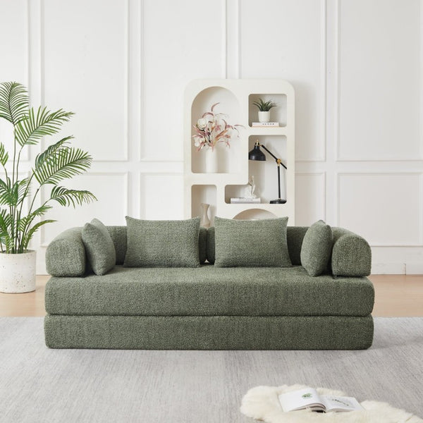 English Elm 78.9-Inch Chenille Convertible Sofa with Modular Cushions for Living Room or Guest Space Green W834P517298