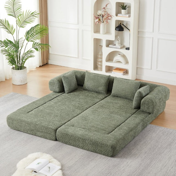 English Elm 78.9-Inch Chenille Convertible Sofa with Modular Cushions for Living Room or Guest Space Green W834P517298