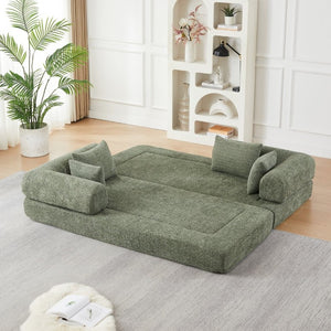English Elm 78.9-Inch Chenille Convertible Sofa with Modular Cushions for Living Room or Guest Space Green W834P517298