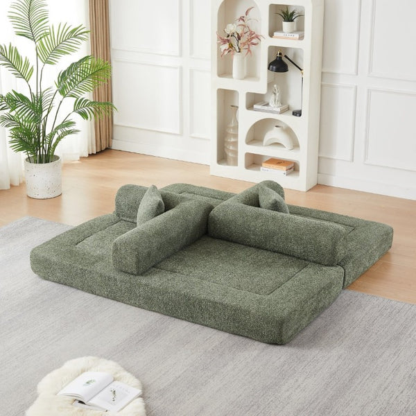 English Elm 78.9-Inch Chenille Convertible Sofa with Modular Cushions for Living Room or Guest Space Green W834P517298