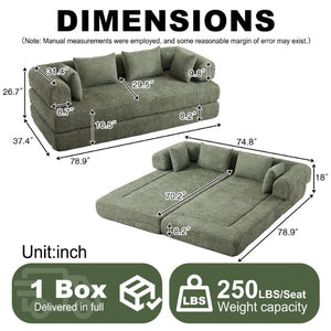 English Elm 78.9-Inch Chenille Convertible Sofa with Modular Cushions for Living Room or Guest Space Green W834P517298